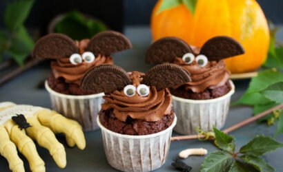 receta de muffin de chocolate decorado como murcielago